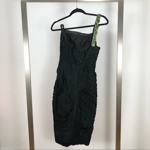 1950s/1960s Vintage Bombshell Beaded Strap One-Shoulder Wiggle Cocktail Dress - Picture 5 of 9